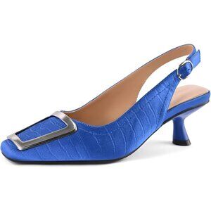 SICARE Slingback Kitten Heels Synthetic Black Closed Square Toe Low Heel Pumps